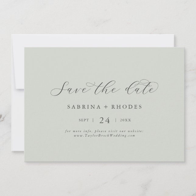 Elegant White Floral Coordinate | Sage Green Save The Date (Front)
