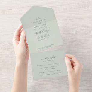 Elegant White Floral Coordinate Sage Mint Wedding All In One Invitation