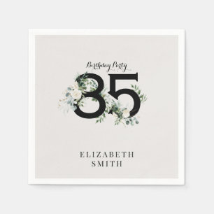 Elegant White Floral Cream Birthday Party Cocktail Napkin