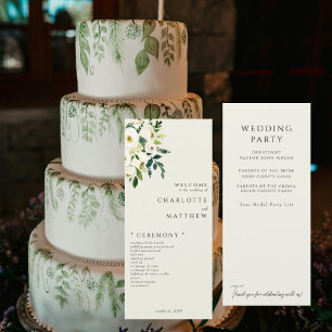 Elegant White Floral Cream Wedding Program