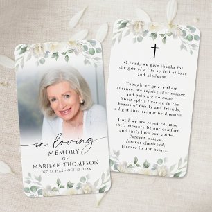 Elegant White Floral Cross Photo Prayer Card