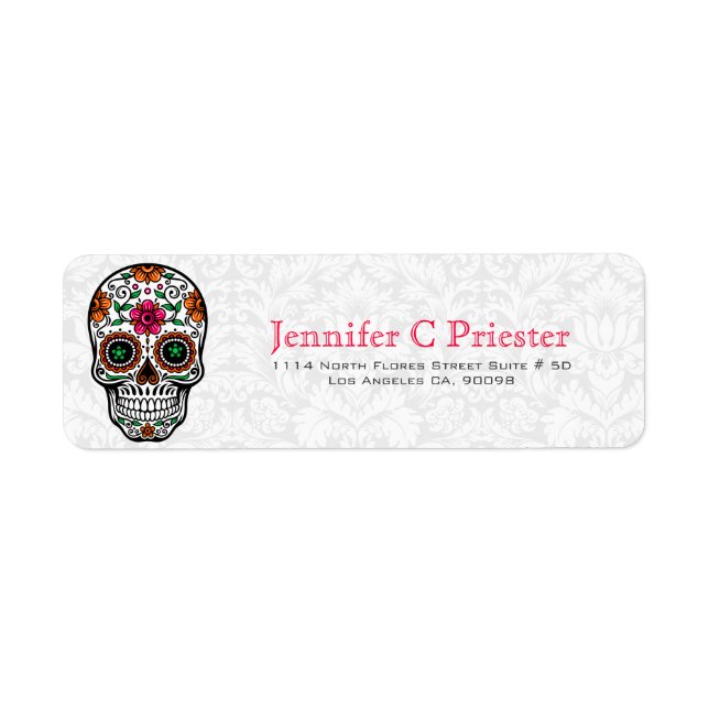 Elegant White Floral Damasks Retro Skull (Front)