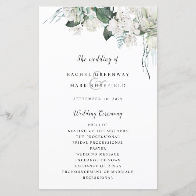 Elegant White Floral Dusty Blue Sage Green Wedding (Front)