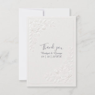 Elegant White Floral Embossed Wedding Thank You Card