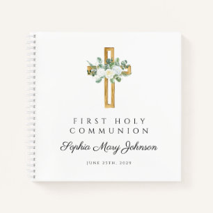 Elegant White Floral First Communion Guestbook Notebook