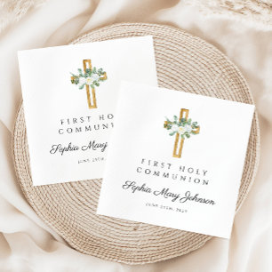 Elegant White Floral First Communion Napkin