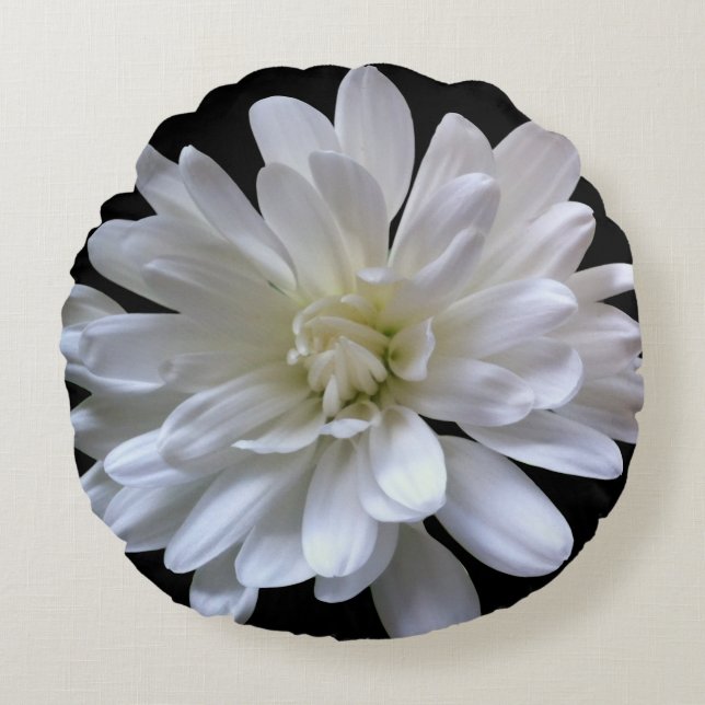 Elegant white floral flower White Daisy Round Pillow (Front)