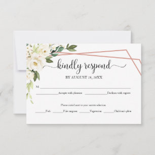 Elegant White Floral Geometric Wedding RSVP Card