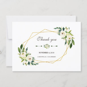 Elegant White Floral Gold Frame Wedding Thank you Card