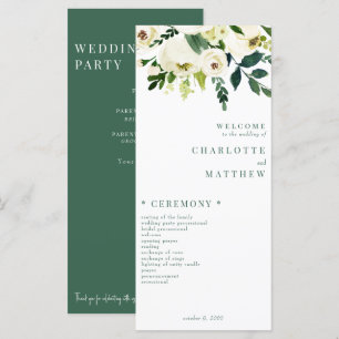Elegant White Floral Green & White Wedding Program