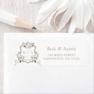 Elegant White Floral Greenery Crest Return Address