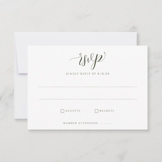 Elegant White Floral Greenery Foliage Wedding RSVP Card (Front)