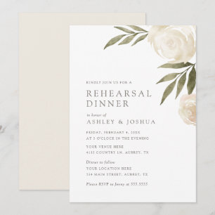 Elegant White Floral Greenery Rehearsal Dinner Inv Invitation