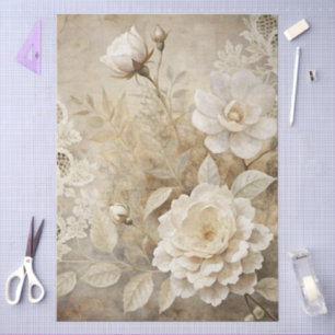 Elegant White Floral Grunge Decoupage Tissue Paper
