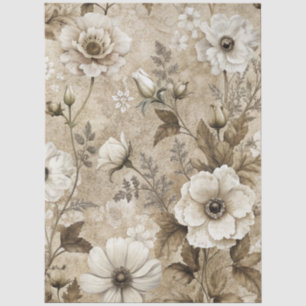 Elegant White Floral Grunge Decoupage Tissue Paper