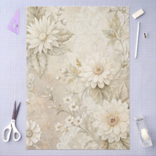 Elegant White Floral Grunge Decoupage Tissue Paper