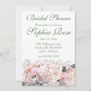 Elegant white floral hydrangeas bridal shower invitation