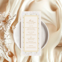 Elegant White Floral Ivory Gold Border Menu