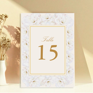 Elegant White Floral Ivory Gold Border Table