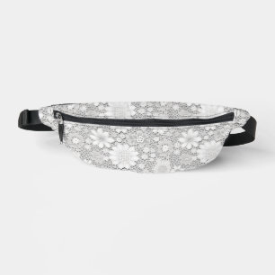 Elegant white floral lace pattern fanny pack