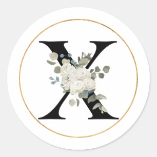 Elegant White Floral Monogram Letter X on White   Classic Round Sticker
