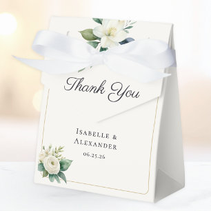 Elegant White Floral Monogrammed Wedding Thank You Favor Box