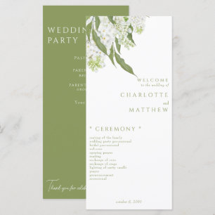 Elegant White Floral Moss Green Wedding Program