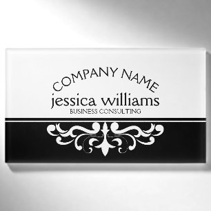 Elegant White Floral Ornament Name Tag