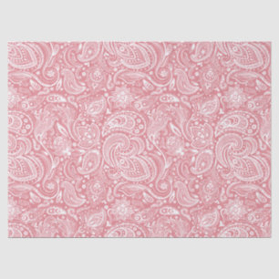 Elegant White Floral Paisley Over Pink Background Tissue Paper