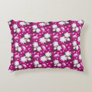 Elegant White Floral Pattern Botanical Design Accent Pillow