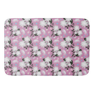Elegant White Floral Pattern Botanical Design Bath Mat