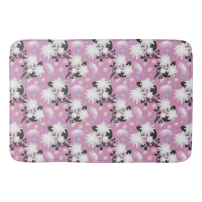 Elegant White Floral Pattern Botanical Design Bath Mat (Front)