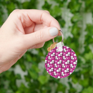 Elegant White Floral Pattern Botanical Design Keychain