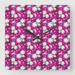Elegant White Floral Pattern Botanical Design Square Wall Clock