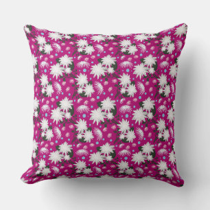 Elegant White Floral Pattern Botanical Design Throw Pillow