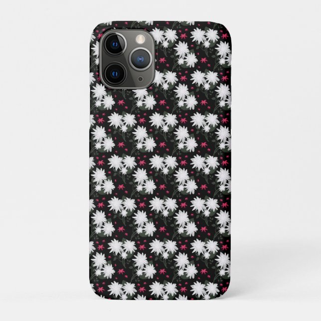 Elegant White Floral Pattern on Black Background Case-Mate iPhone Case (Back)