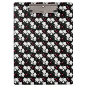 Elegant White Floral Pattern on Black Background Clipboard