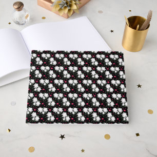 Elegant White Floral Pattern on Black Background Guest Book