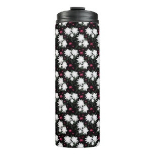 Elegant White Floral Pattern on Black Background Thermal Tumbler
