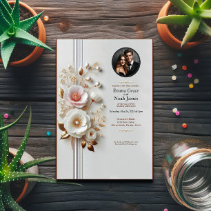 Elegant White Floral Photo Wedding Invitation