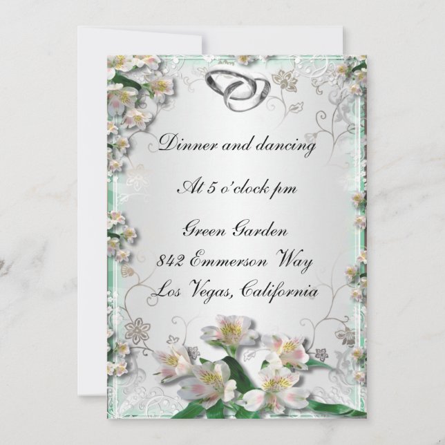 Elegant White Floral Reception Card (Front)
