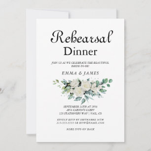 Elegant White Floral Rehearsal Dinner Invitation