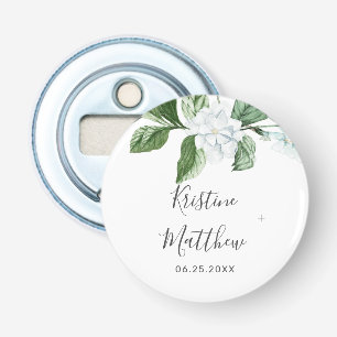 Elegant White Floral Sage Greenery Wreath Wedding Bottle Opener