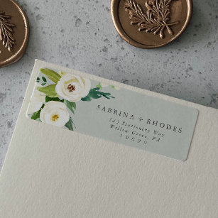 Elegant White Floral   Sage Mint Return Address