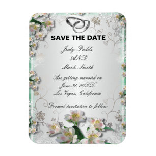 Elegant White Floral Save The Date Magnet