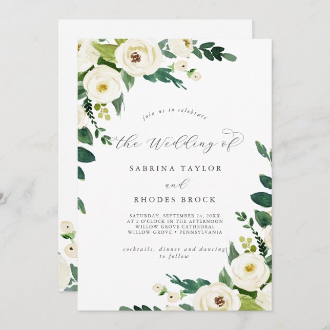 Elegant White Floral Schedule of Events Wedding In Invitation (Front/Back)