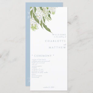 Elegant White Floral Sky Blue Wedding Program