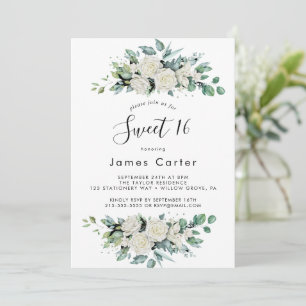 Elegant White Floral Sweet Sixteen Birthday Invitation