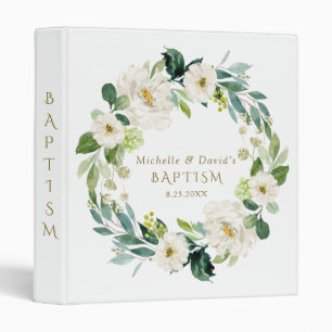 Elegant White Floral Twins Baptism Photo Album Binder