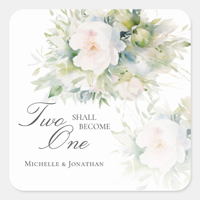 Elegant White Floral Two Become One Bible Wedding  Square Sticker (Front)